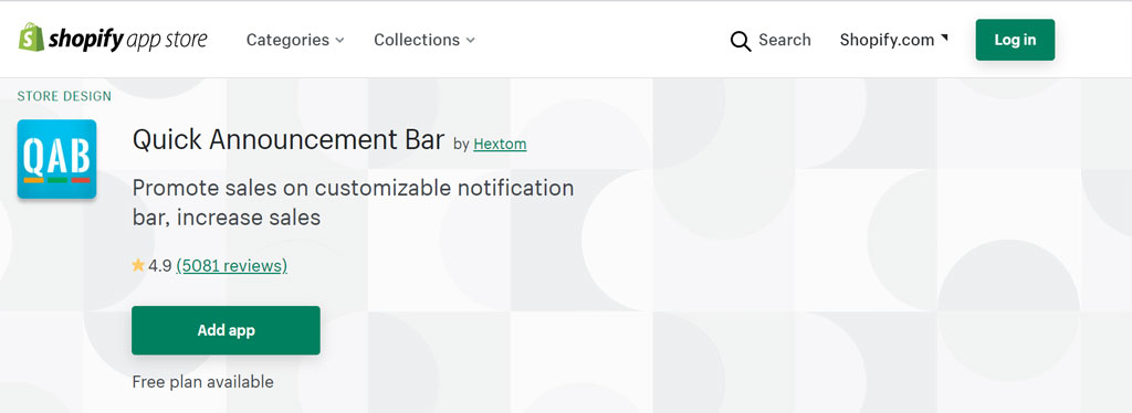 Shopify app - Quick announcement bar